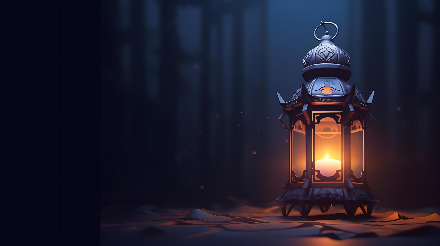 AI generated Islamic lantern with a lit candle religion background photo