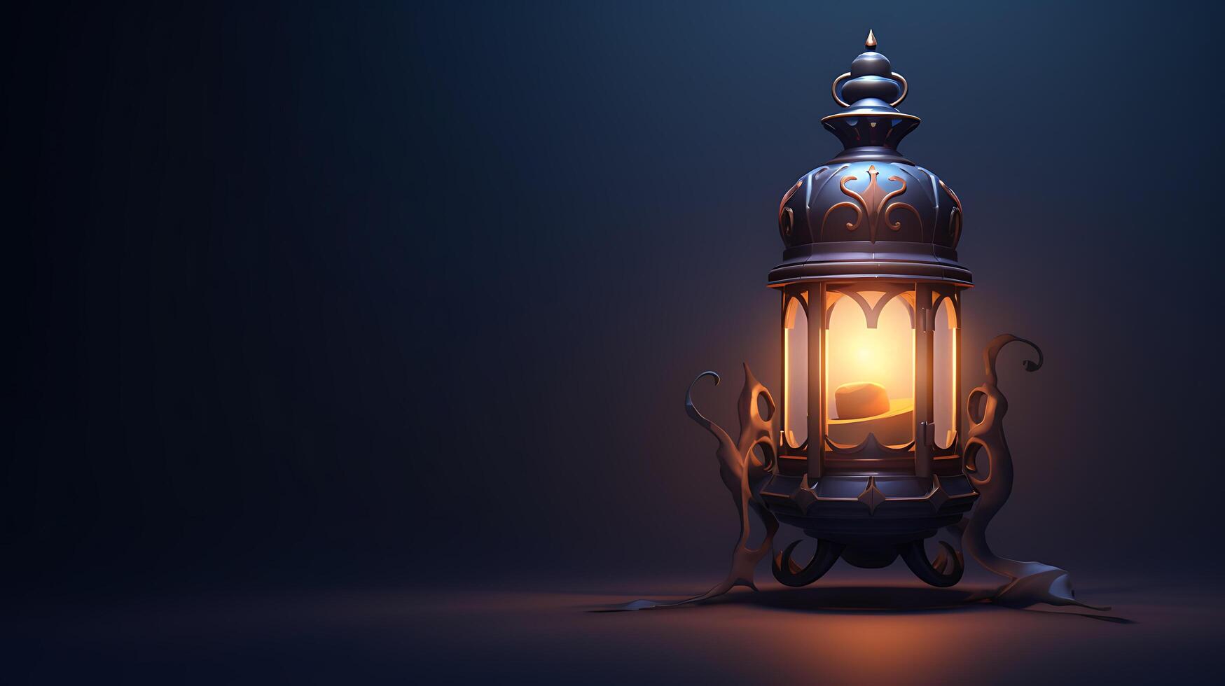 AI generated Islamic lantern with a lit candle religion background photo