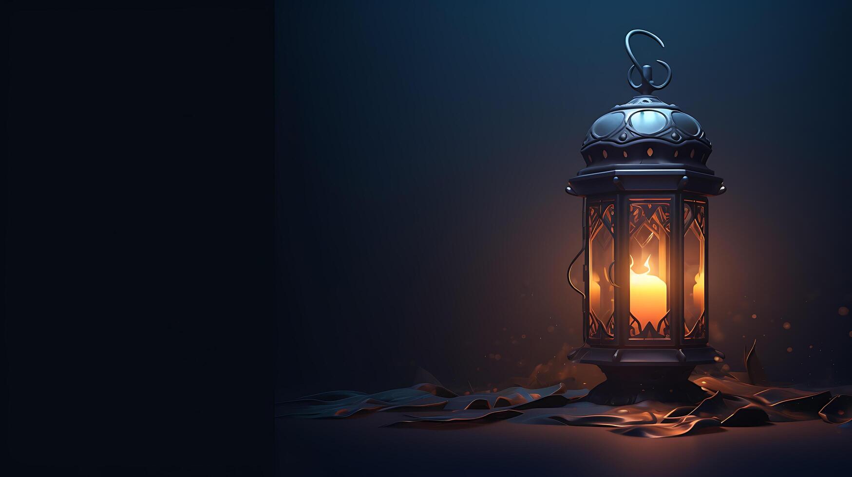 AI generated Islamic lantern with a lit candle religion background photo