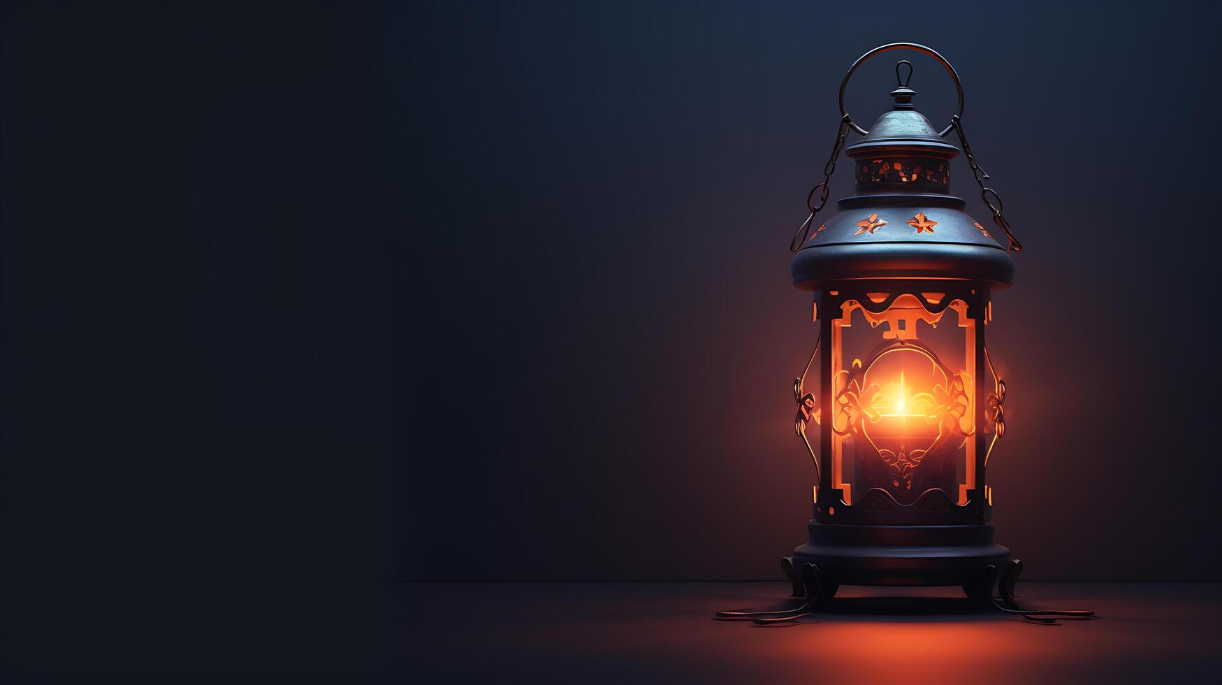 AI generated Islamic lantern with a lit candle religion background photo