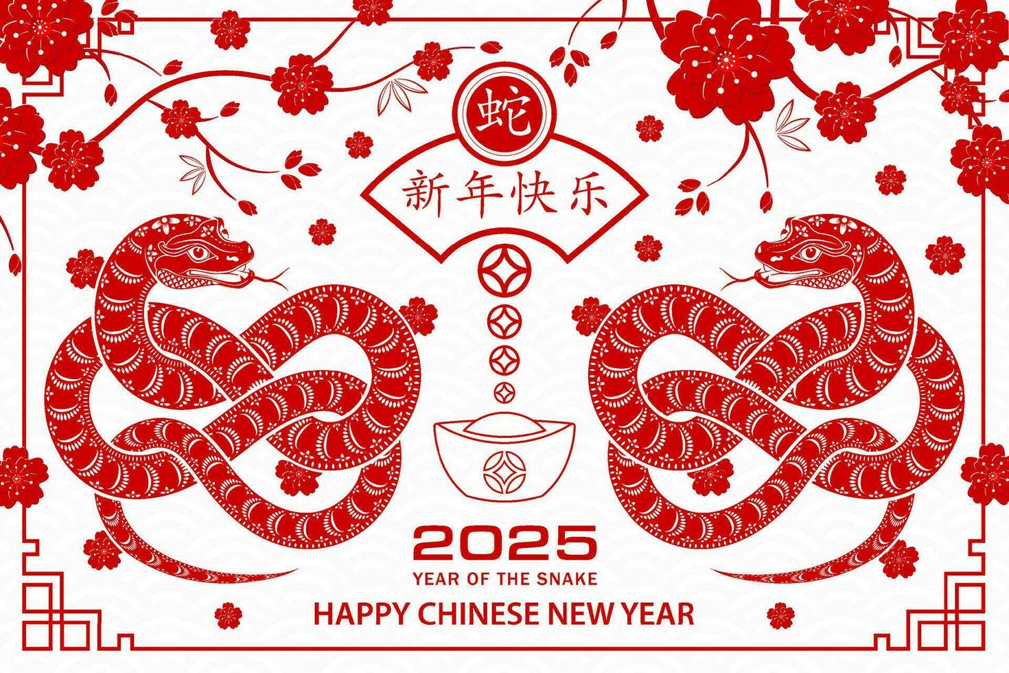 Happy Chinese new year 2025 Zodiac sign, year of the Snake vector