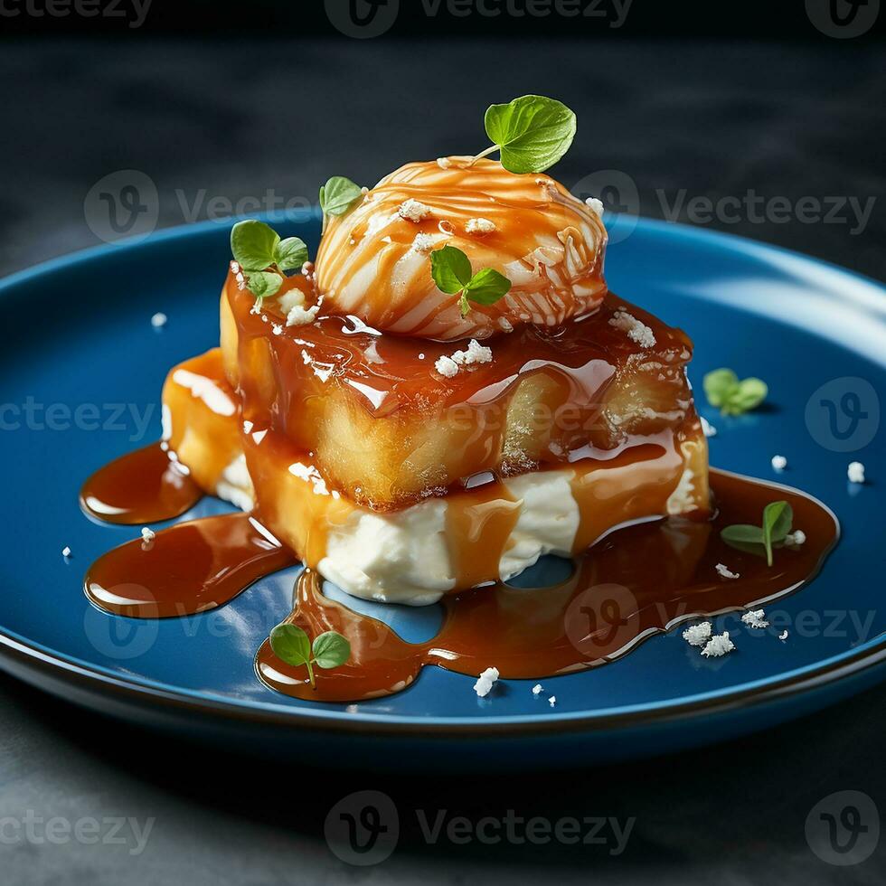 AI generated savory dessert with caramel photo