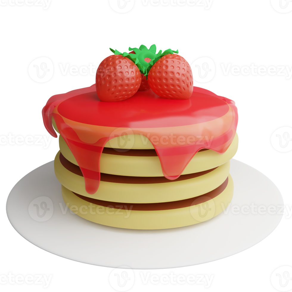 Pancakes strawberry clipart flat design icon isolated on transparent background, 3D render food and dessert concept png