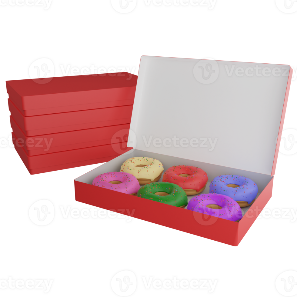 Donut boxes clipart flat design icon isolated on transparent background, 3D render food and dessert concept png