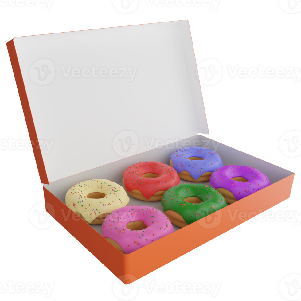Donut box clipart flat design icon isolated on transparent background, 3D render food and dessert concept png