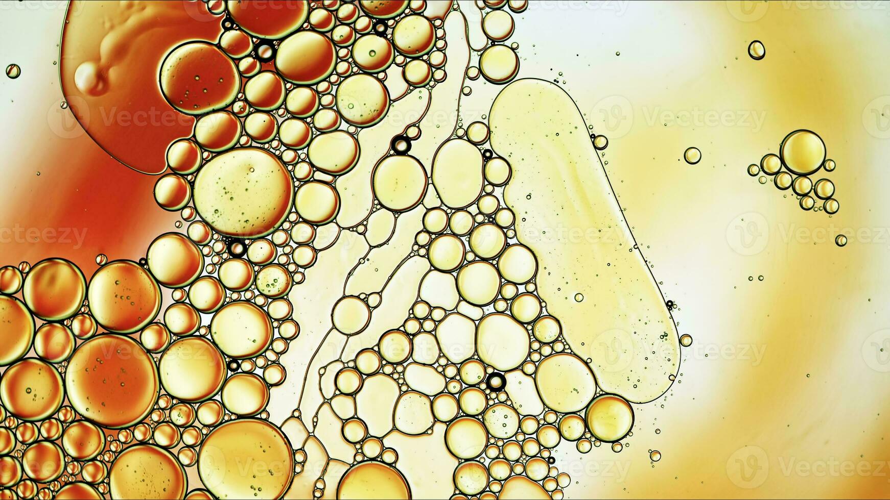 El aceite de comida colorido abstracto cae burbujas y esferas que fluyen en la superficie del agua foto