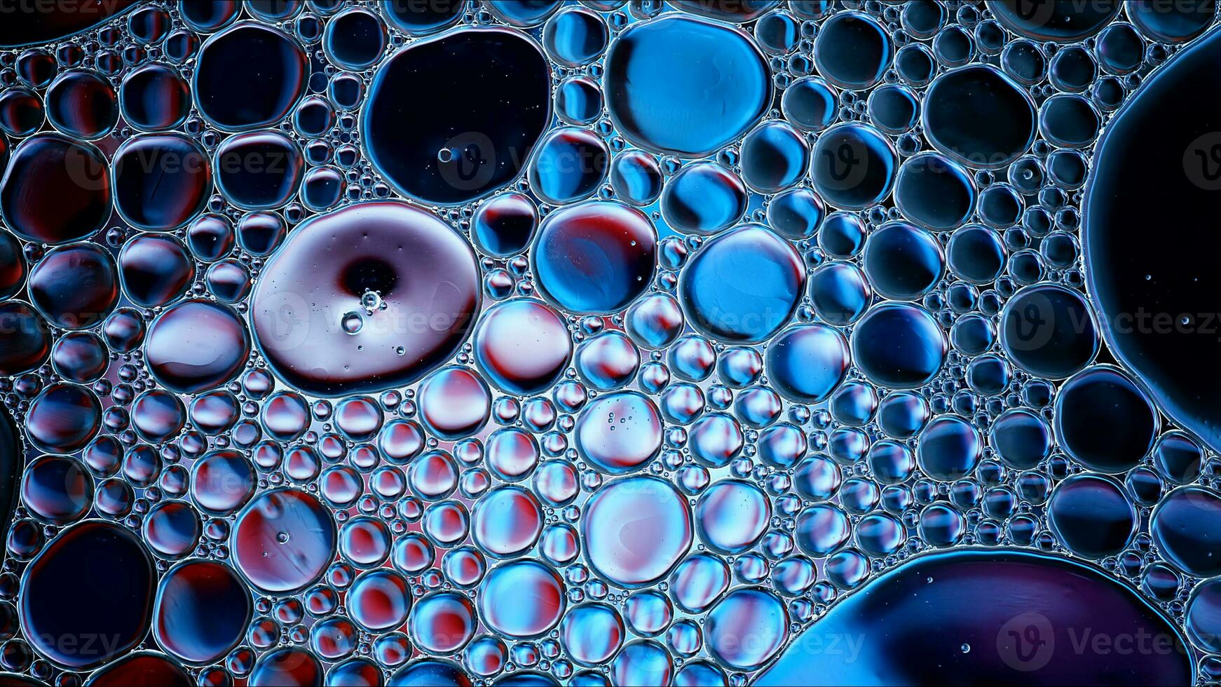 Abstract Colorful Food Oil Drops Bubbles and spheres Flowing on Water Surface photo