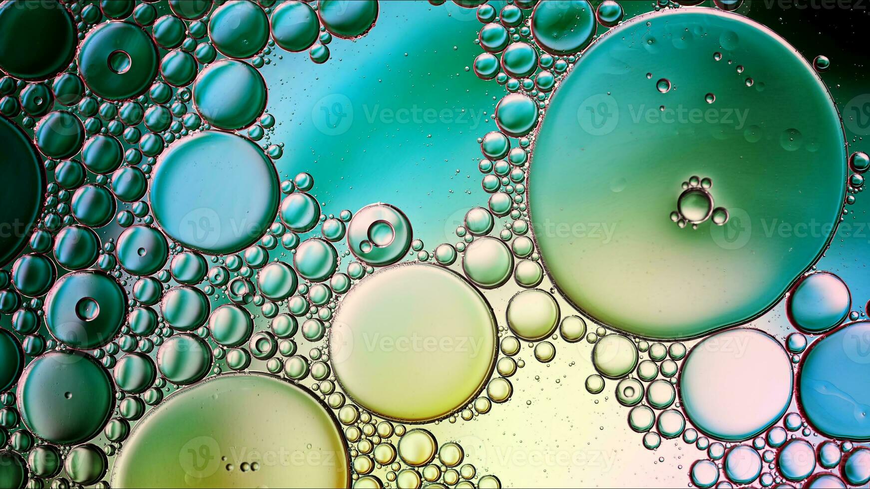 Abstract Colorful Food Oil Drops Bubbles and spheres Flowing on Water Surface photo