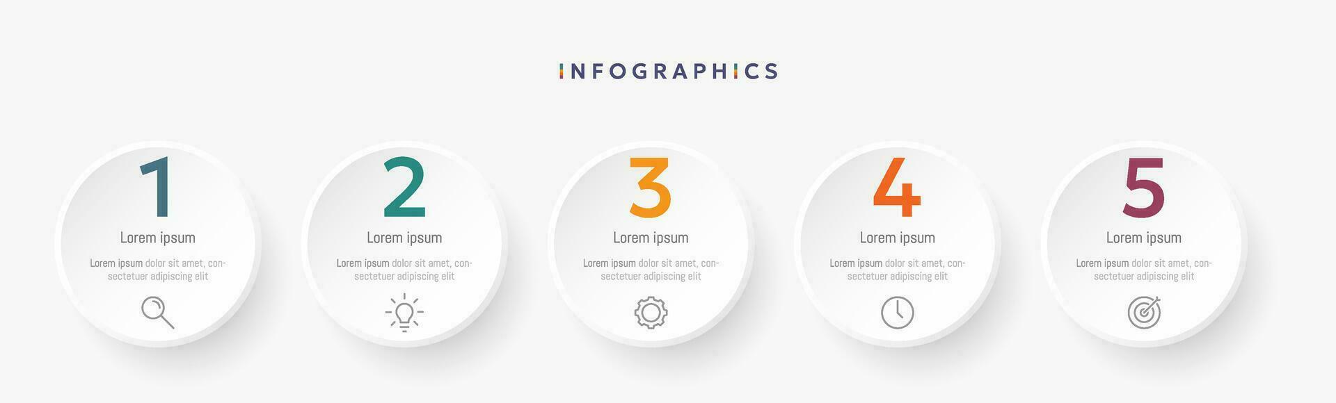 infografía modelo con 5 5 circulo opciones para presentación y datos visualización. negocio proceso cuadro. diagrama con cinco pasos a éxito vector