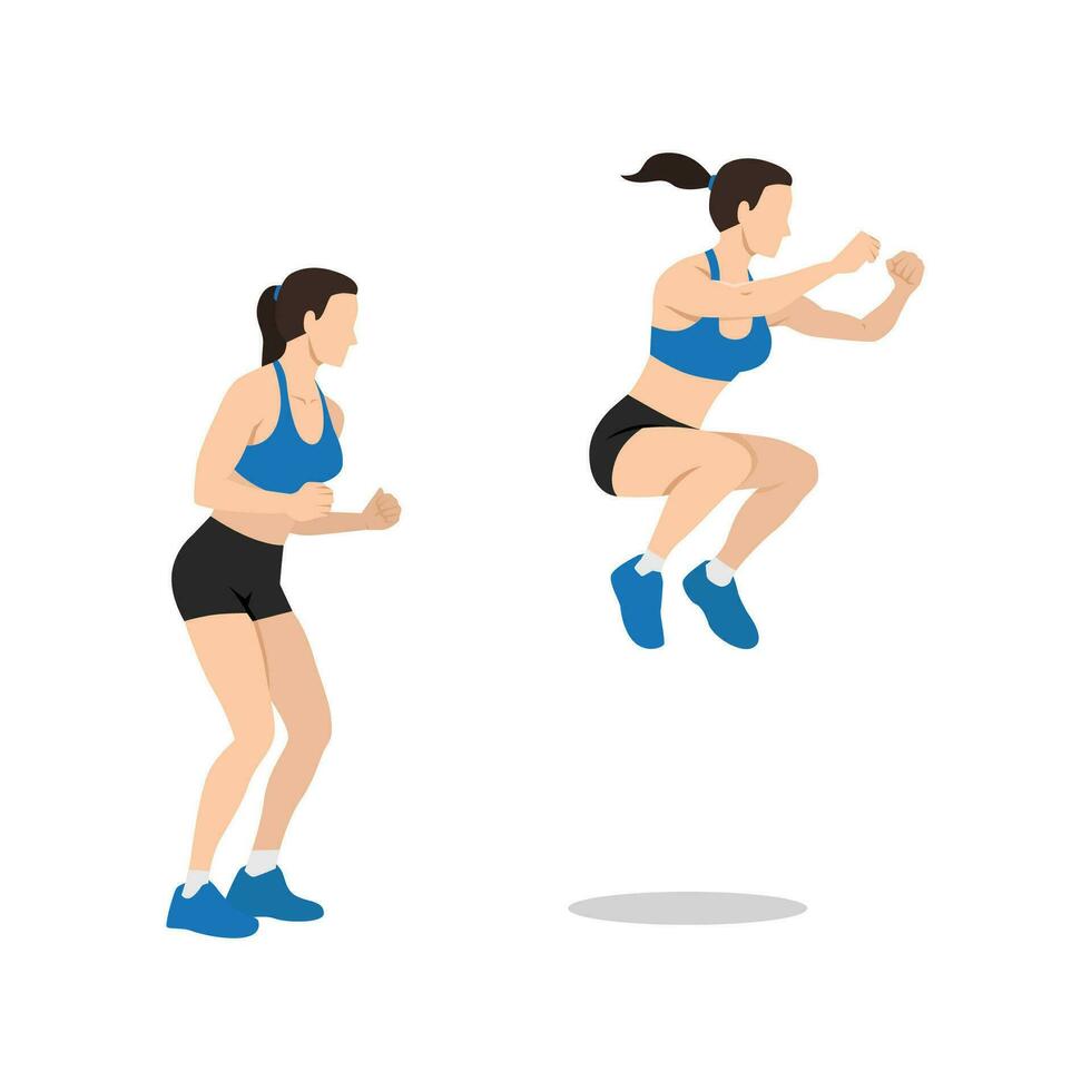 Woman doing Knee tuck jumps exercise. vector