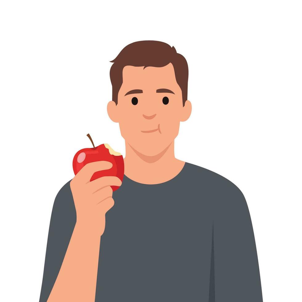 Cute young man eating apple. vector