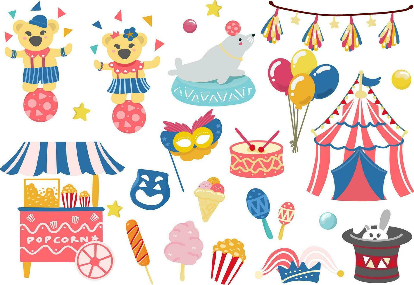 Carnival And Circus Elements Clipart Vector Illustration