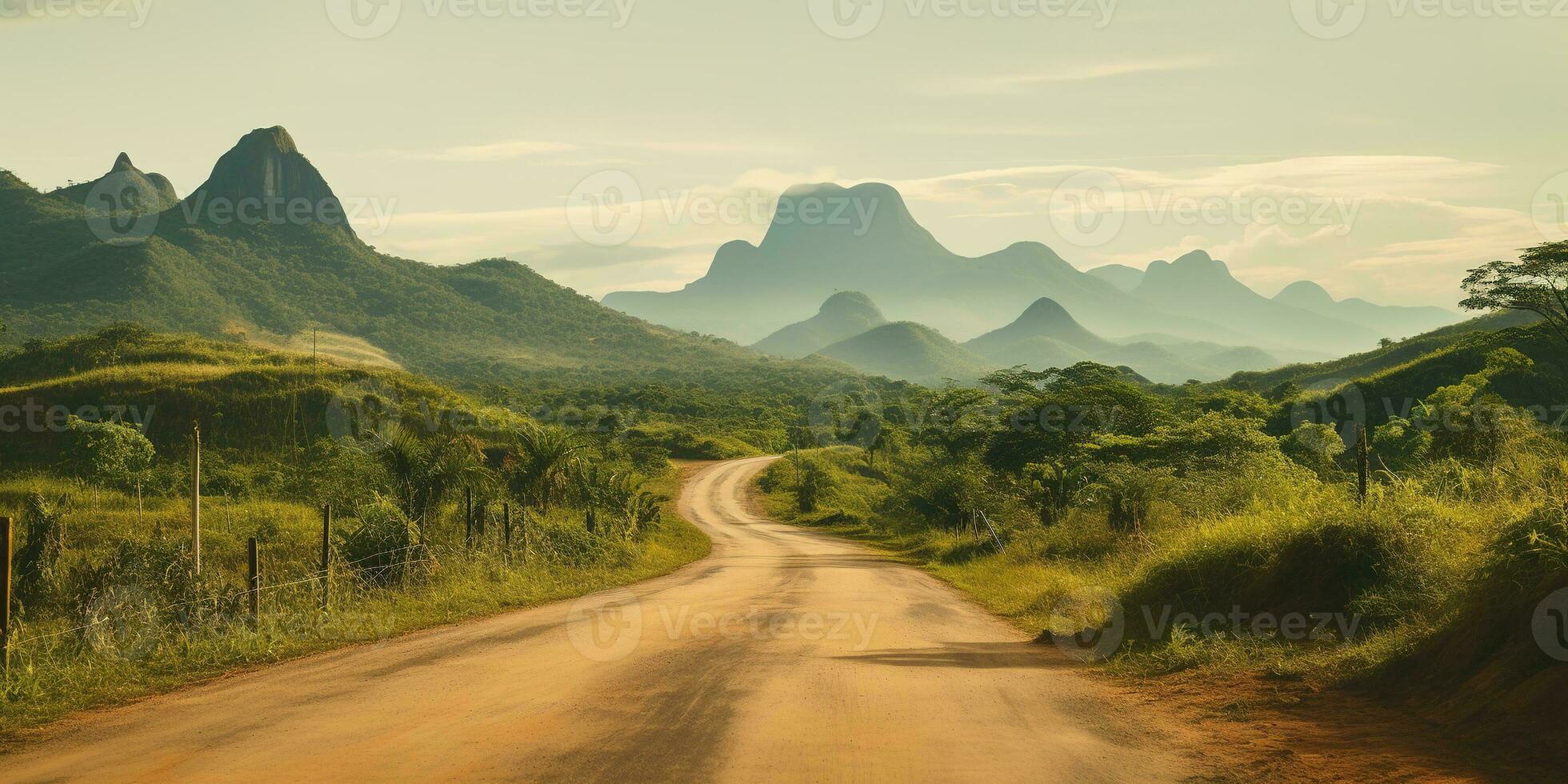 AI generated Generative AI, Brazilian beautiful aesthetic landscape with mountains, muted colors, amazonian nature photo