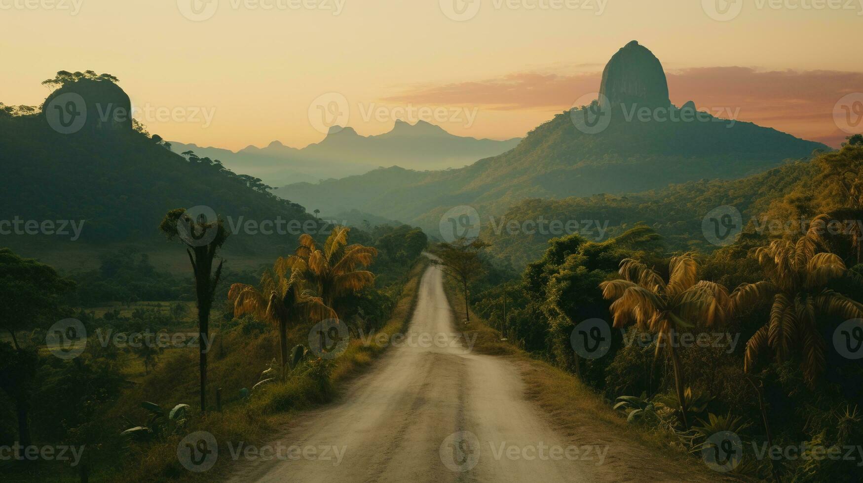 AI generated Generative AI, Brazilian beautiful aesthetic landscape with mountains, muted colors, amazonian nature photo