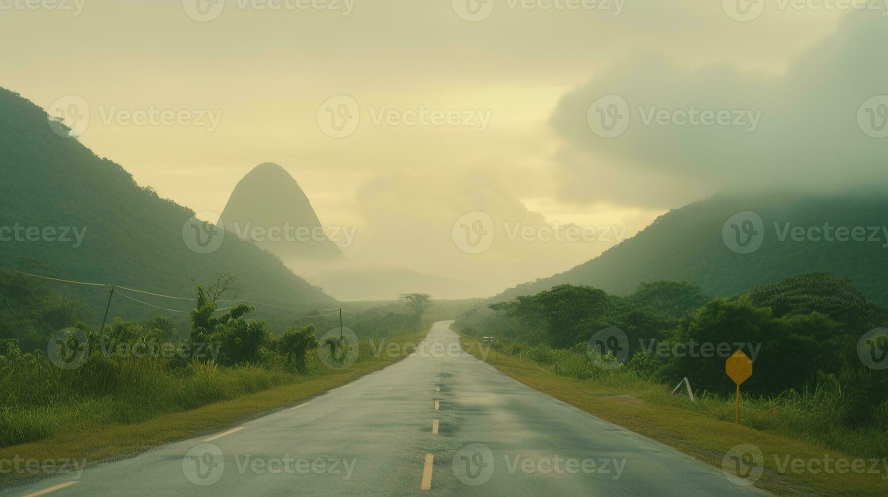 AI generated Generative AI, Brazilian beautiful aesthetic landscape with mountains, muted colors, amazonian nature photo