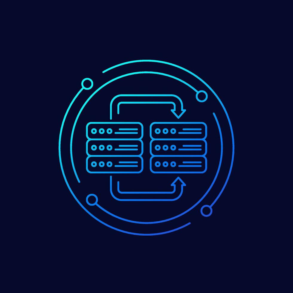 server backup, copy data icon, linear design vector