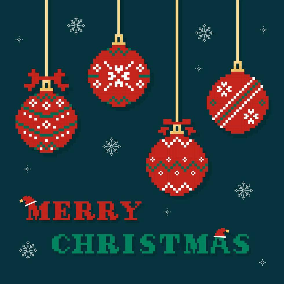 Christmas ball hanging pixel art, Christmas ornaments set 8 bit style vector