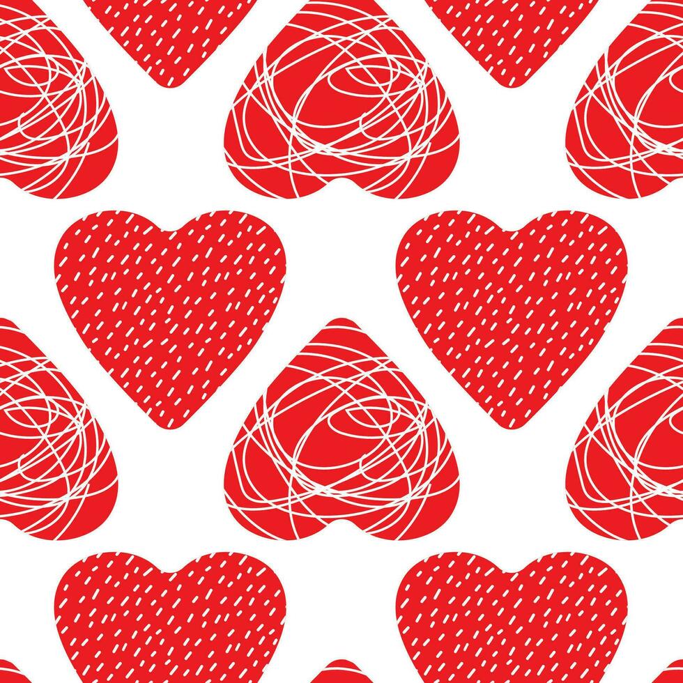 Romantic seamless pattern with red hearts. Vector illustration for Valentines Day. Background with hearts and abstract pattern.