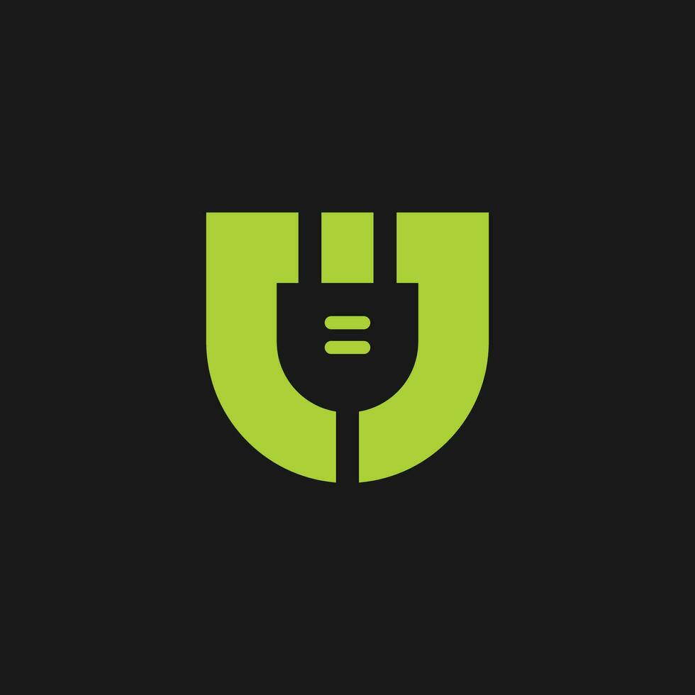 letter U logo with plug vector