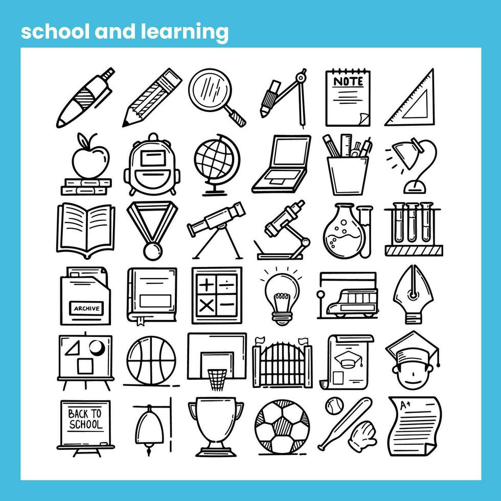 collection of various education and school icons in outline style, hand drawn icons vector