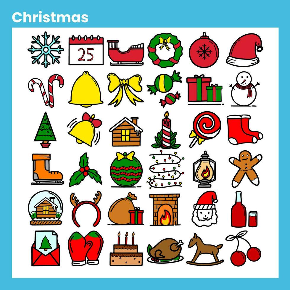 collection of christmas icons with flat design style and outlined, hand drawn icons vector