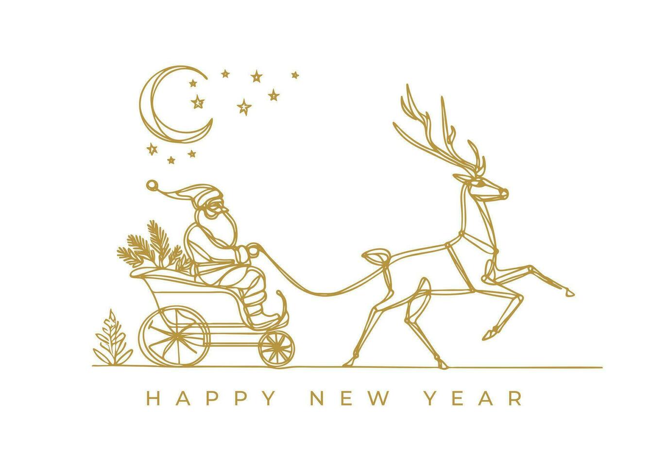 Santa Claus abstract drawing happy new year 2024 simple elegant continuous line drawing christmas greeting card vector