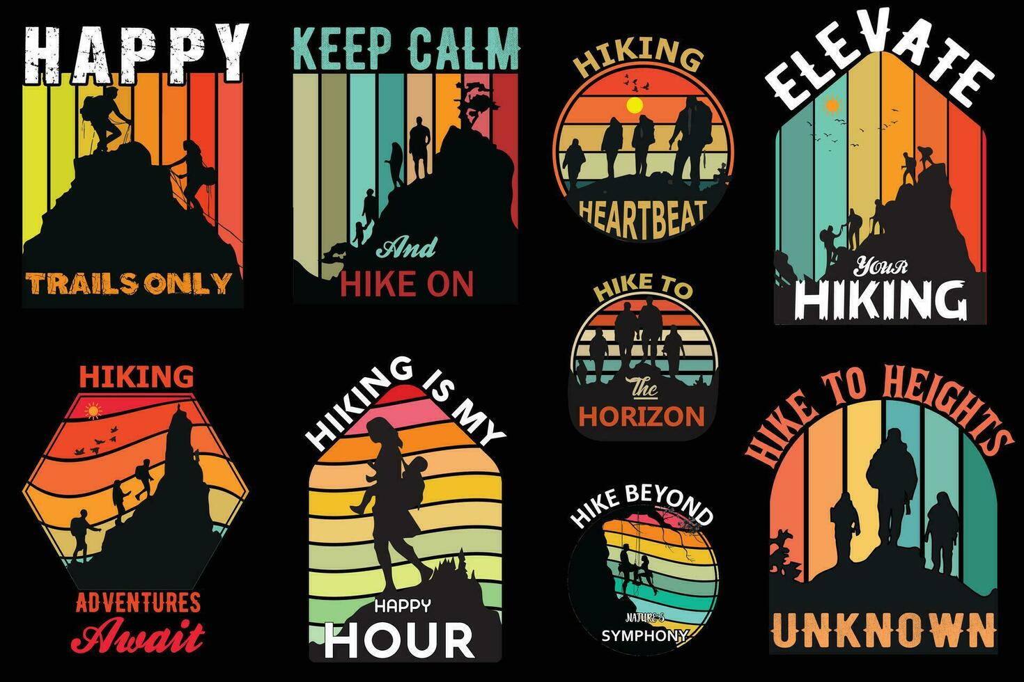 Hiking t-shirt design bundle vector