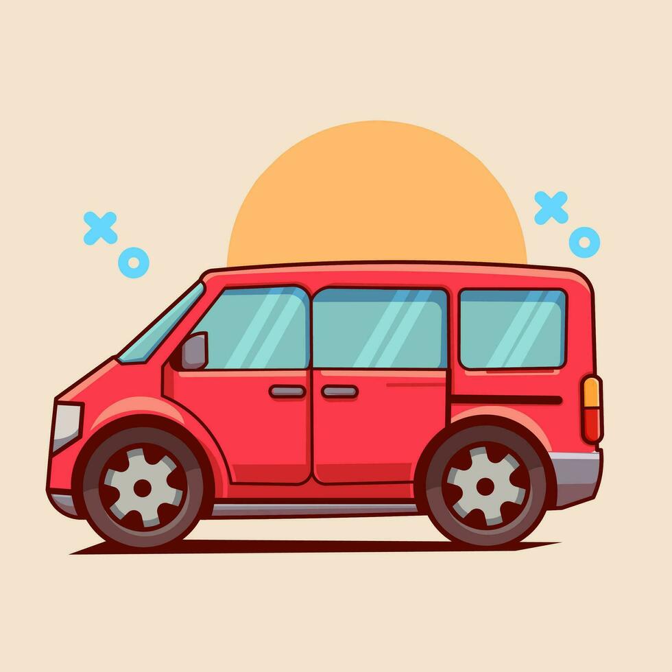 linda dibujos animados rojo coche vehículo, aislado en blanco fondo, vector ilustración, muy adecuado para para niños educativo y colorante libros,