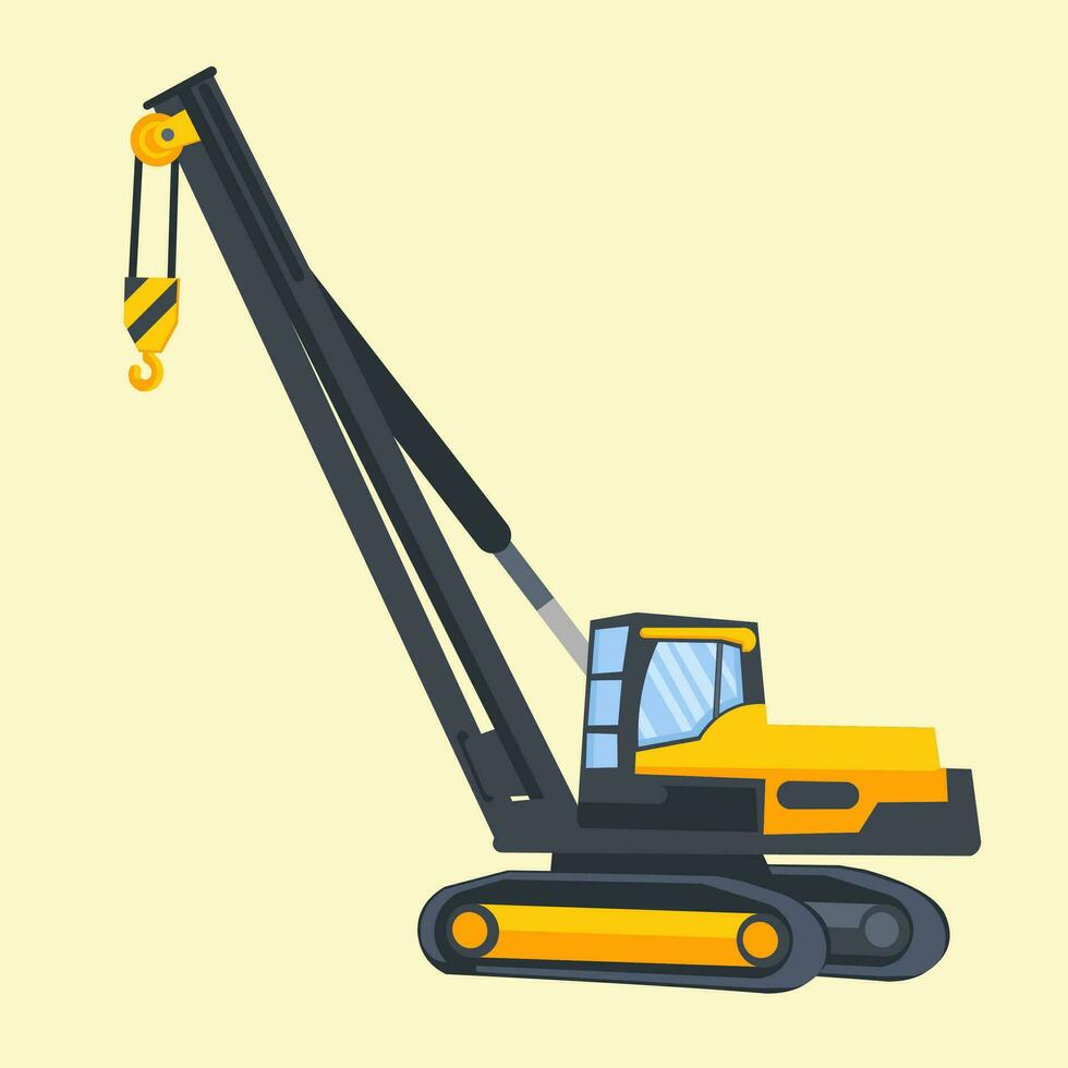 yellow crane vehicle, vector illustration, construction vehicle lifting heavy equipment, very suitable for children's learning and coloring books