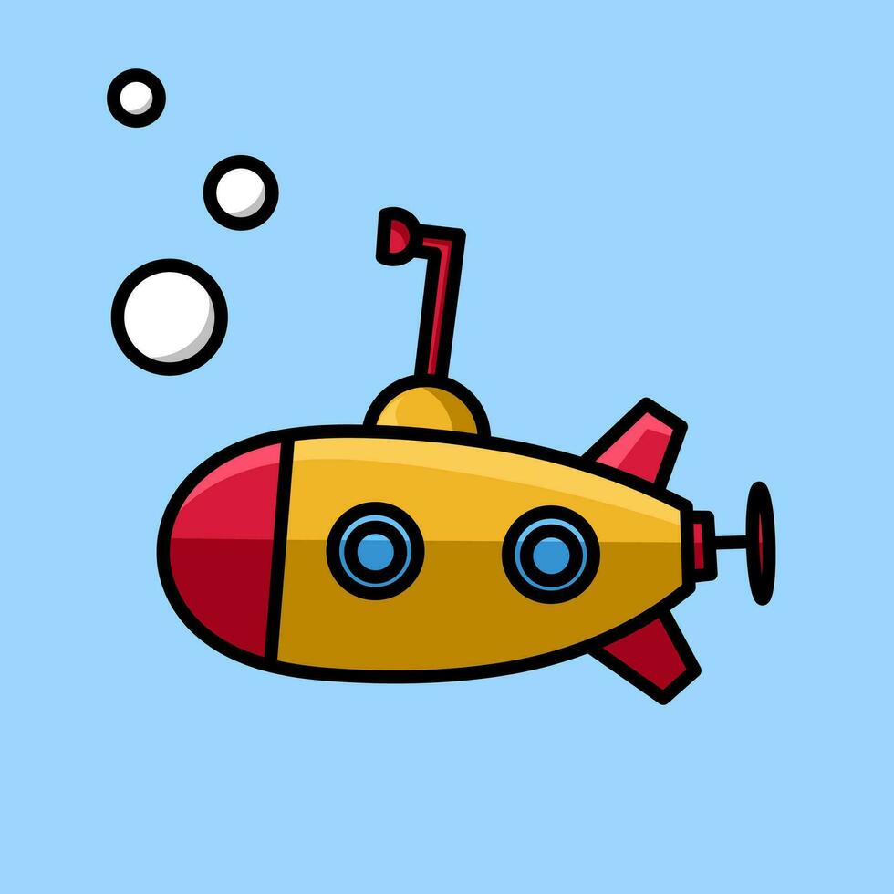 cute cartoon submarine, vector isolated on white background, very suitable for children's educational books, and coloring books,