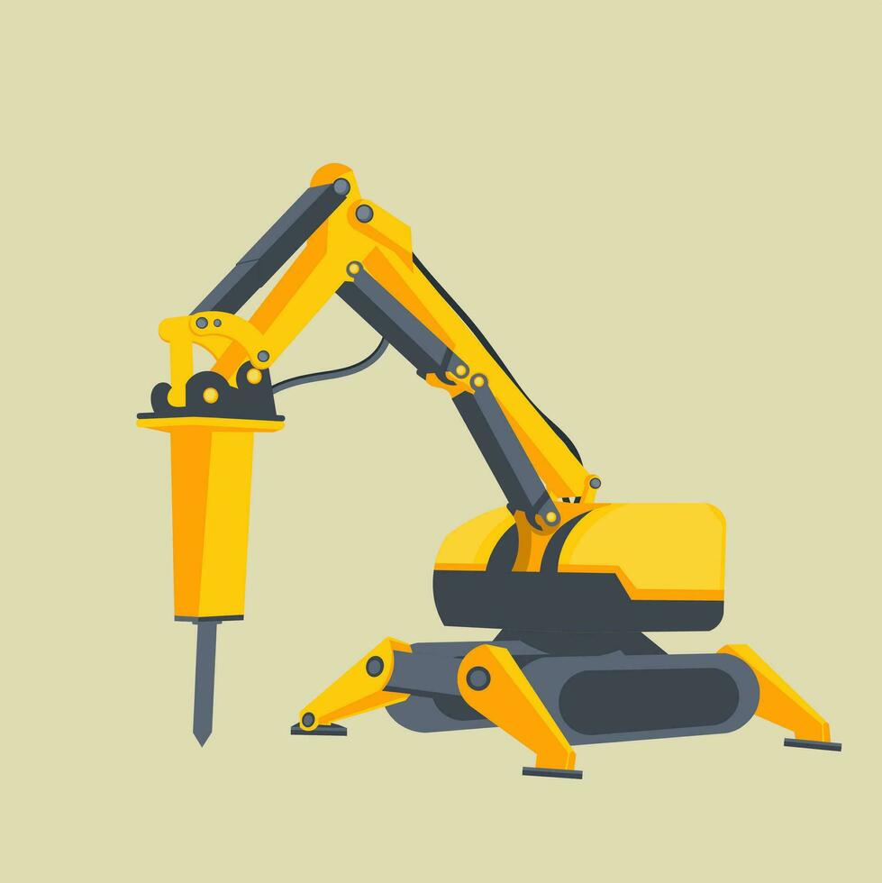yellow drill excavator, construction industry heavy equipment machine, vector illustration, for children's learning and coloring book