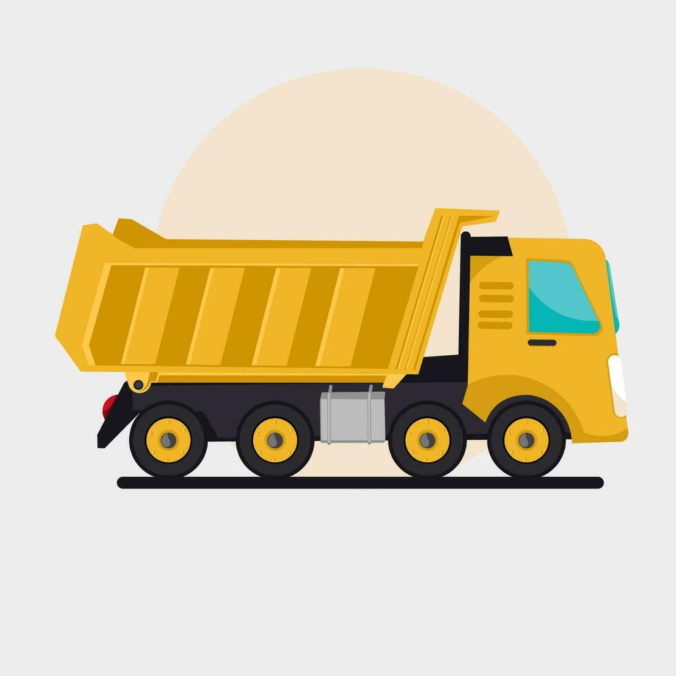 dump truck, heavy equipment for lifting materials, isolated on a white background, vector illustration suitable for children's educational books and coloring books,