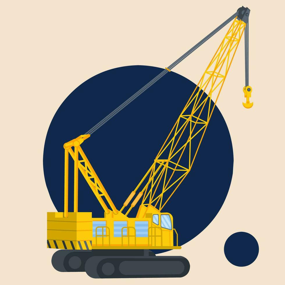 crawler crane, vector illustration on a white background. large heavy machinery equipment vehicles. Tower lifting construction, Industrial port. suitable for Isolated Coloring learning books for Kids