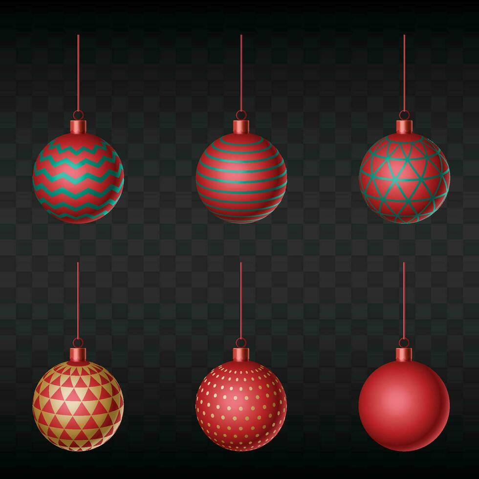 rojo Navidad decoraciones adornos clipart conjunto Navidad pelotas vector