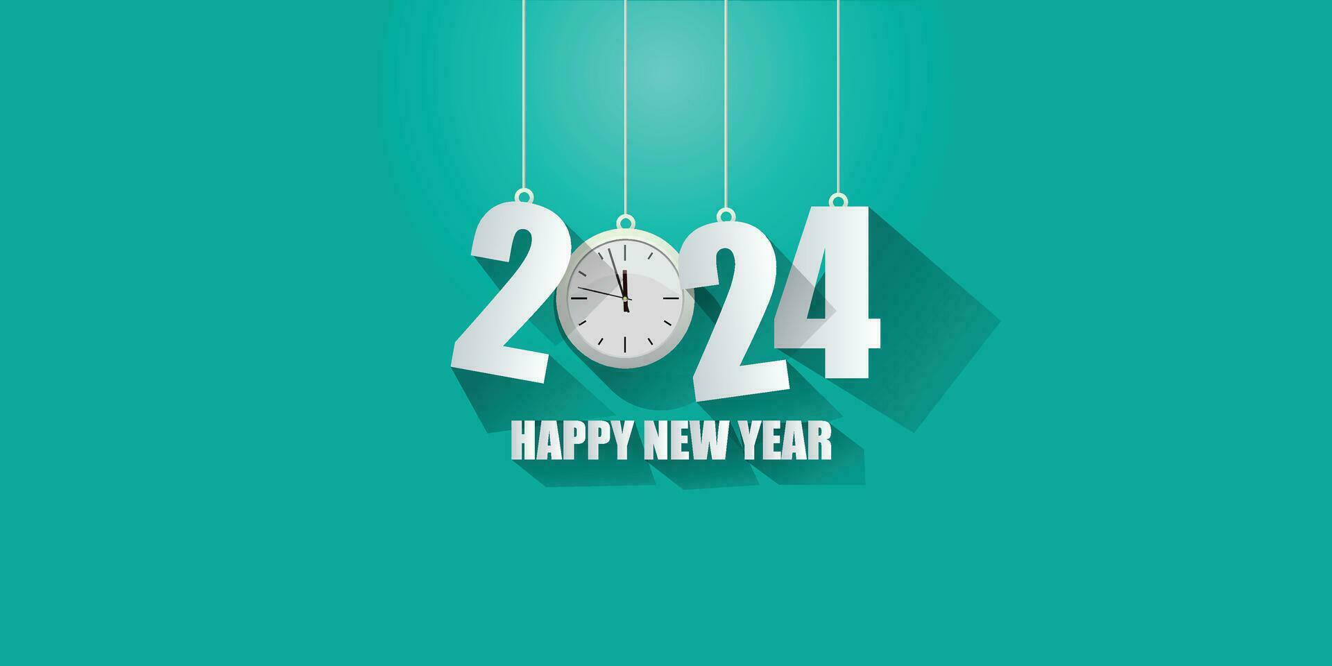 Happy New Year 2024 Background with Clock Design 2024 Holiday Card Poster vector