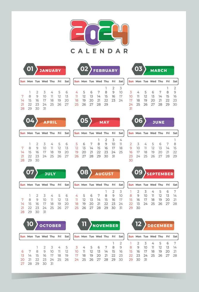 2024 Calendar Design Vector Image
