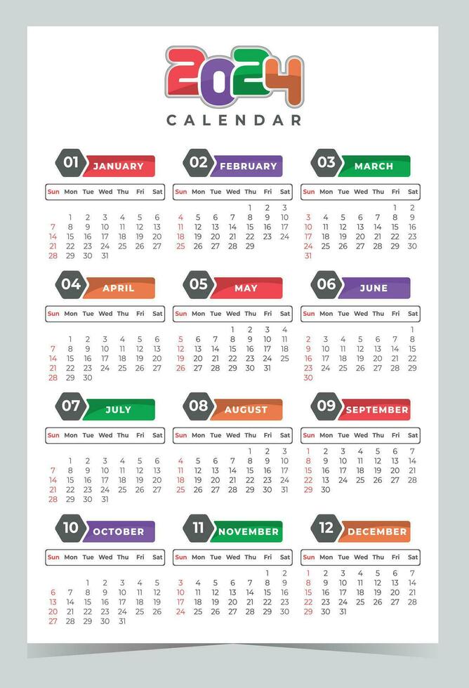 2024 Calendar Design Vector Image