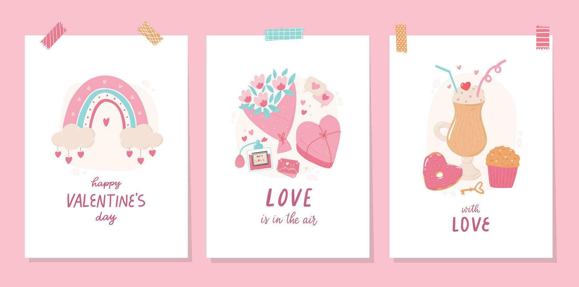 San Valentín día tarjetas, carteles, huellas dactilares, invitaciones, pancartas colección con letras citas y garabatos eps 10 vector