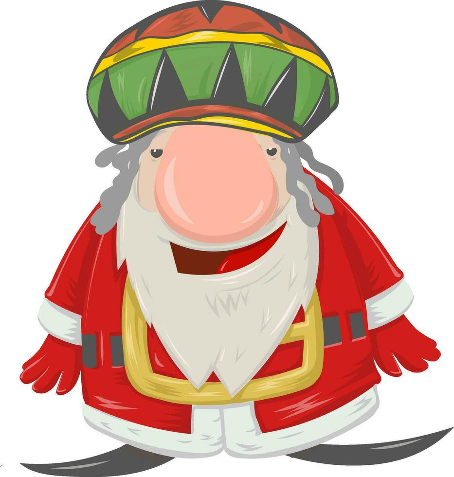 divertido jamaicano Papa Noel claus mascota dibujos animados en blanco antecedentes. vector ilustración