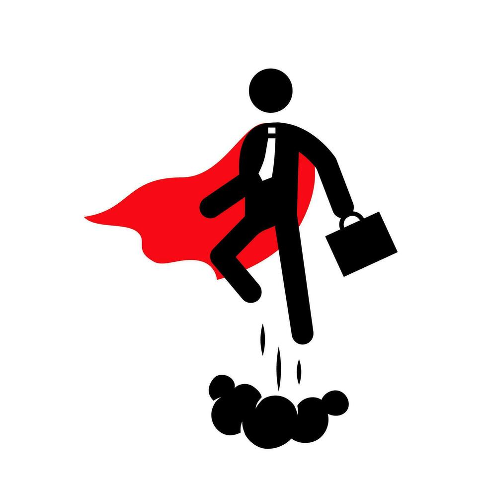 Superhero business pictogram man icon set. Superhero businessman flying stick figure. Victory worker, employer pictogram person vector