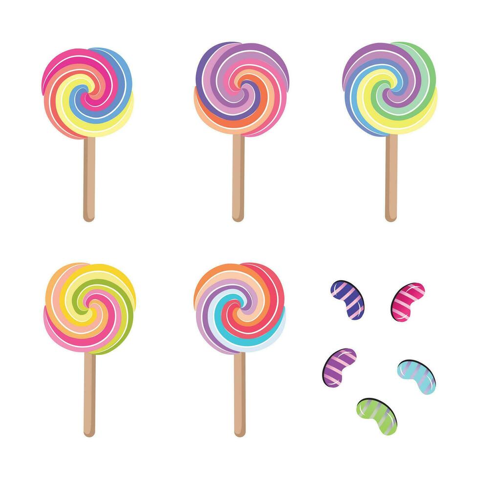 colorful candy and lollipop vector illustration in set