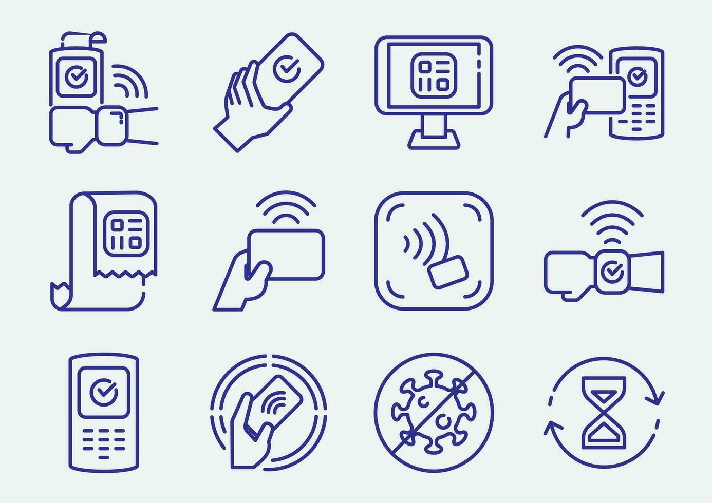 contactless payment line icon set vector