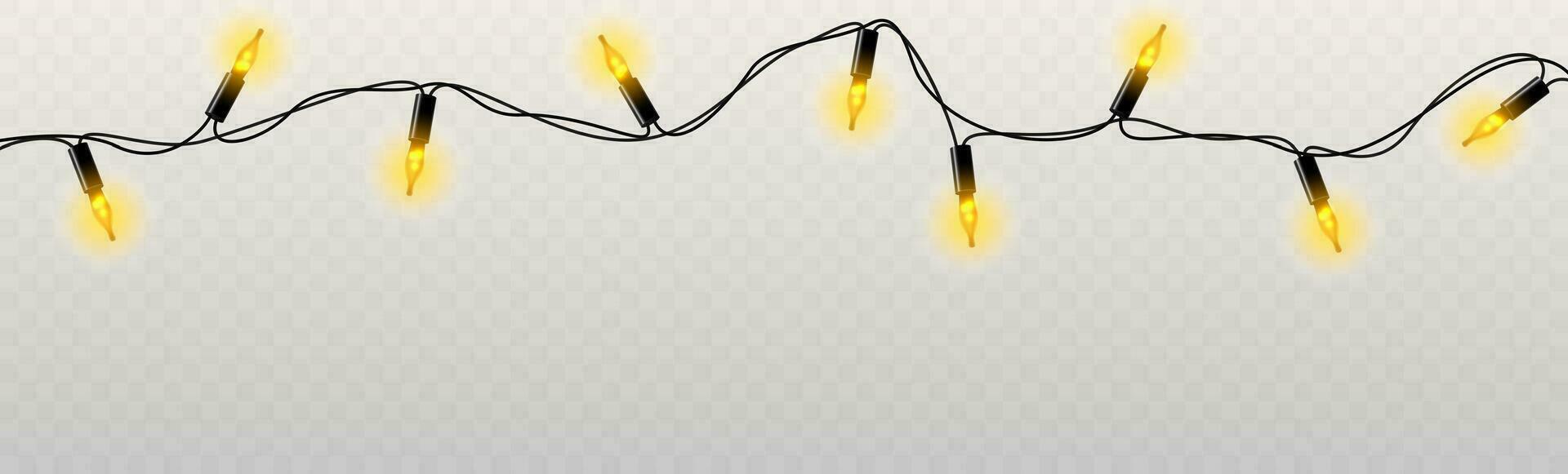 Golden Christmas tree garland lights isolated on a light background. Vector illustration.