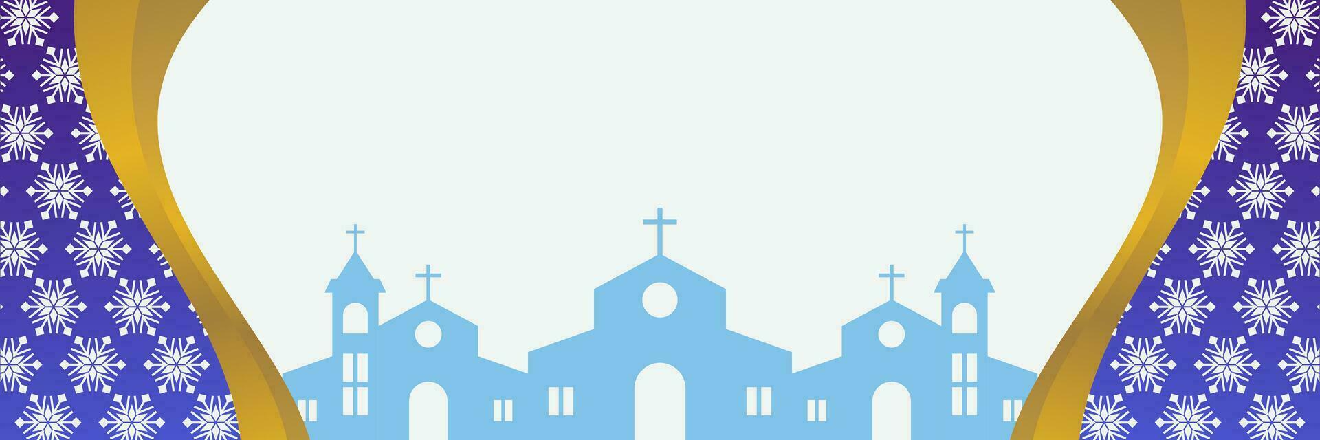 Christmas background, with snow ornaments and church silhouette. vector template for banner, poster, social media, Christian holiday greeting card.