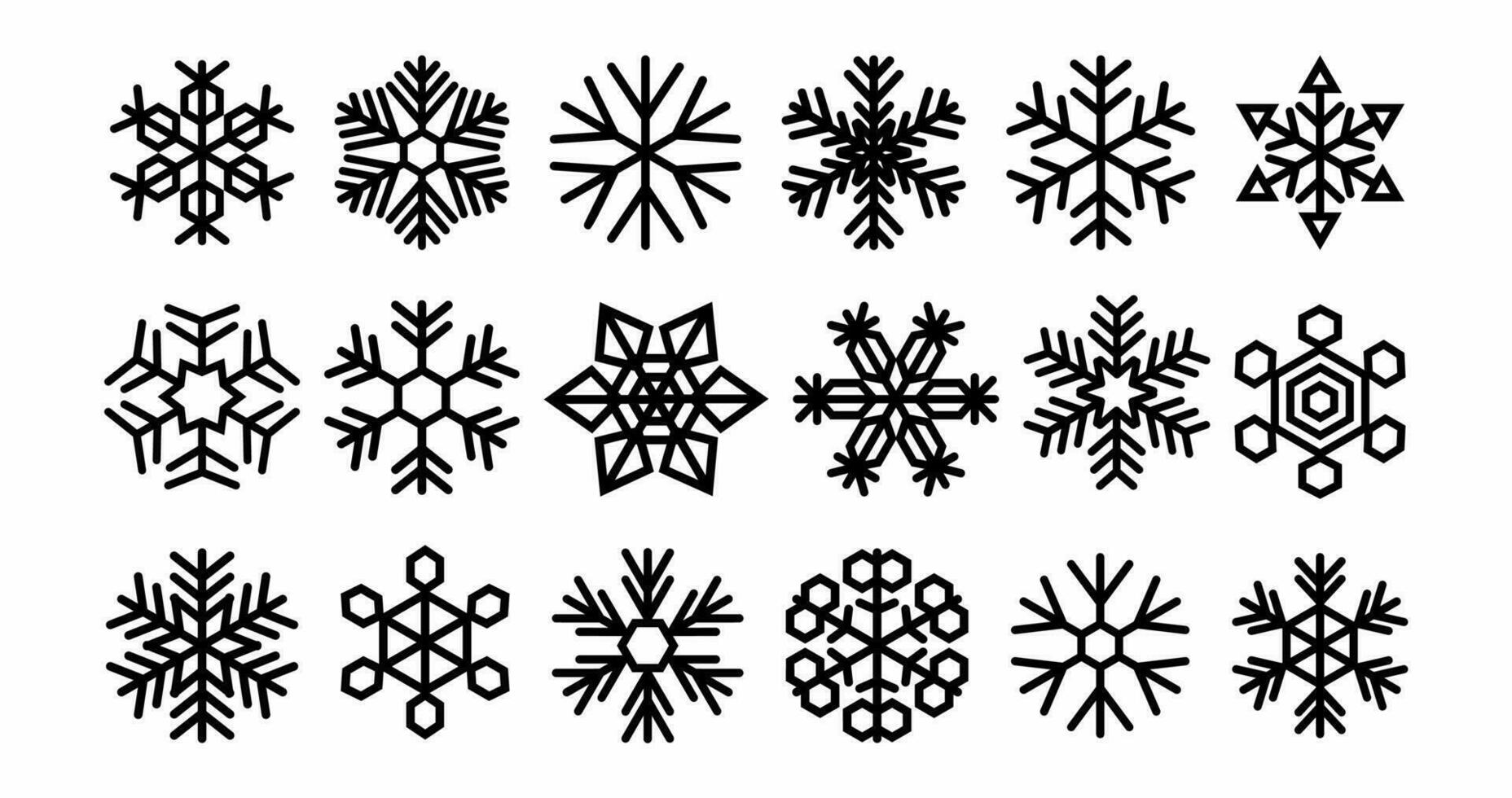 Cute snowflakes collection isolated on white background. Flat outline snow icons. New year ornament. vector