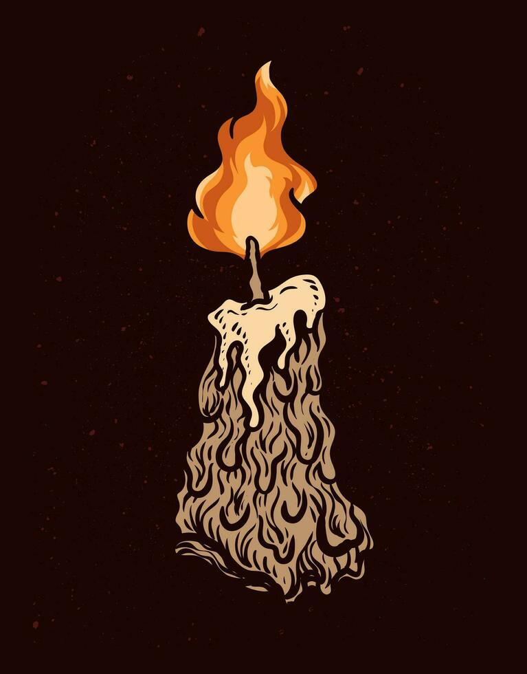 Illustration Hand drawn. Antique candle engraving style vector