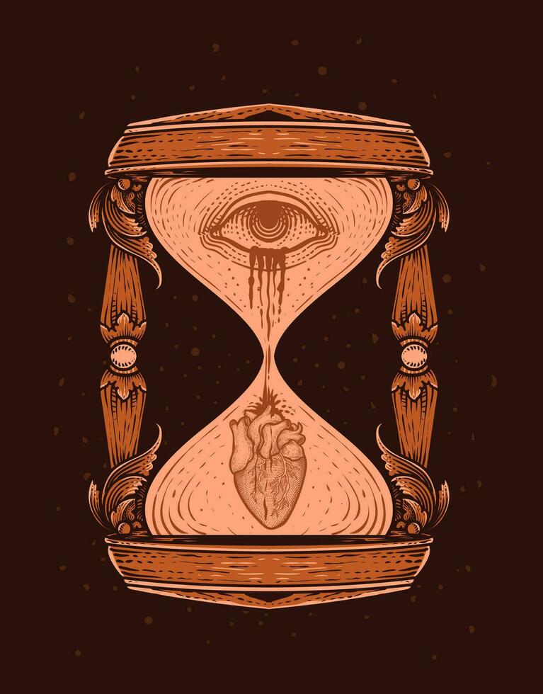Illustration antique hourglass with deep meaning about time and broken
