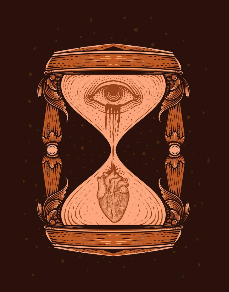 Illustration antique hourglass with deep meaning about time and broken heart vector