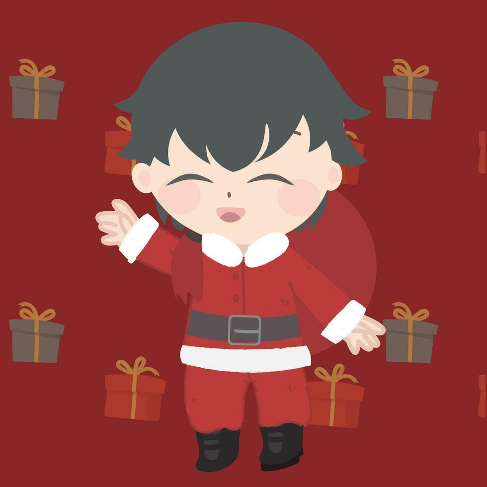 a santa claus mascot in an animated chat for facebook screenshot 2, in the style of kawaii manga, dark red and black, child-like innocence, tasteful use of negative space, mote kei, limited color pale vector