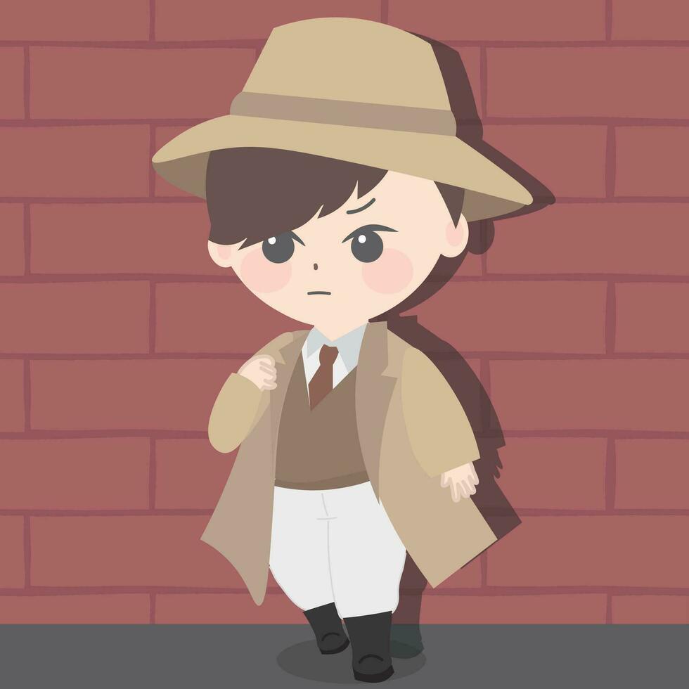 boy detective, in the style of traditional animation, dark beige and red, arthur stanley wilkinson, streetwise style, sombre, historical reproductions, charming anime characters vector